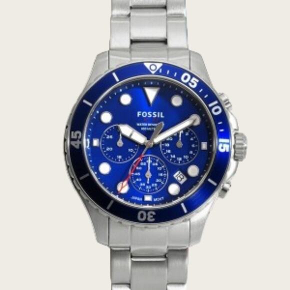Fossil  FS5724 Men’s Chronograph Quartz Stainless Steel Blue Dial 46mm Watch - Picture 3 of 7